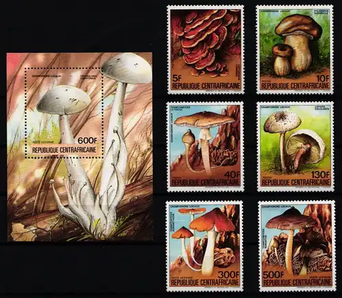 Zentralafrikanische Republik 1052-1057 und Block 290 postfrisch Pilze #KC464