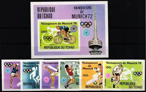 Tschad 634-639 und Block 56 B postfrisch Olympia #KC422