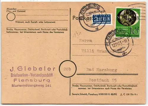 BRD Bund 121 auf Postkarte portogerecht #NB223