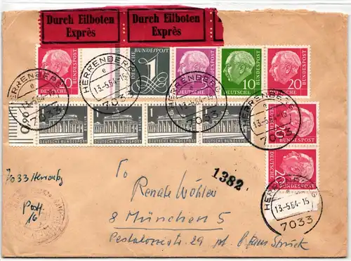 BRD Bund WZ 16 a I u.a. auf Brief als Mischfrankatur portogerecht #NB210