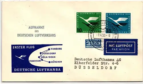 BRD 206-207 auf Brief Wiederaufnahme Deutscher Luftverkehr #NB386
