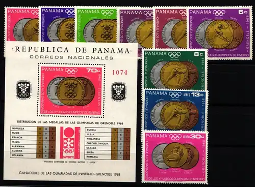 Panama Block 92 + 1077-1085 postfrisch Olympiade Grenoble 1968 #NB050