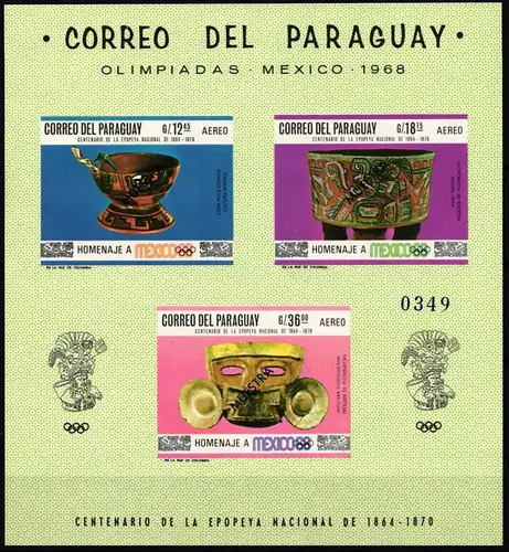 Paraguay Block 108 postfrisch Mexiko 1968, Muster/ Muestra #NB022