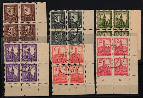 SBZ 156-161 x gestempelt je als 4er Eckrandblock #NB508
