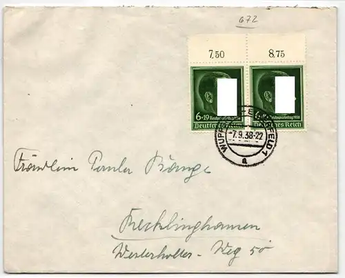 Deutsches Reich 672 auf Brief als Mehrfachfrankatur portogerecht vom OR #NB528