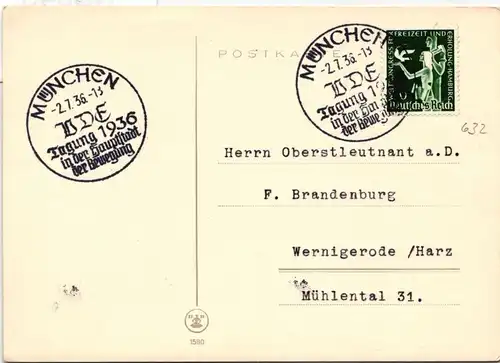 Deutsches Reich 632 auf Postkarte mit Sonderstempel München #NB543