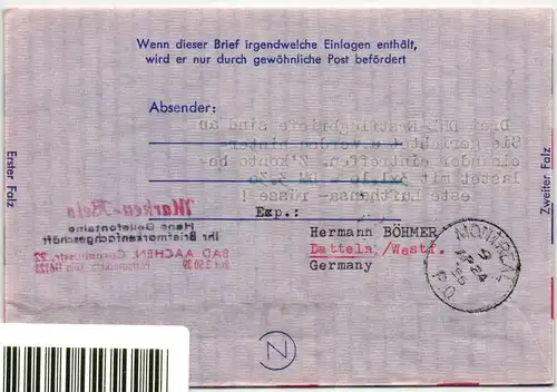 Berlin 124 u.a. auf Brief als Mischfrankatur portogerechtes Aerogramm #NB524