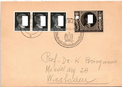 Deutsches Reich 844 u.a. auf Postkarte mit Sonderstempel Wiesbaden #NB546