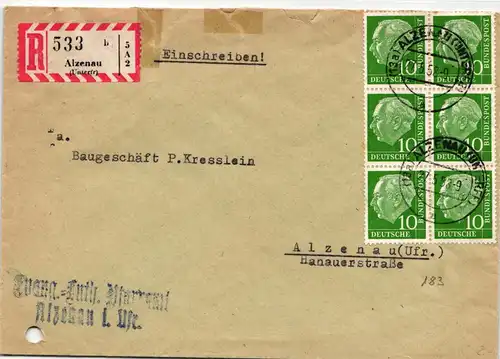 BRD Bund 182 auf Brief 6er Block als portogerechte Einschreiben #NB488