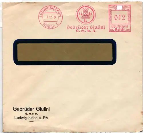 Deutsches Reich auf Brief Freistempel Gebrüder Giulini #NB566