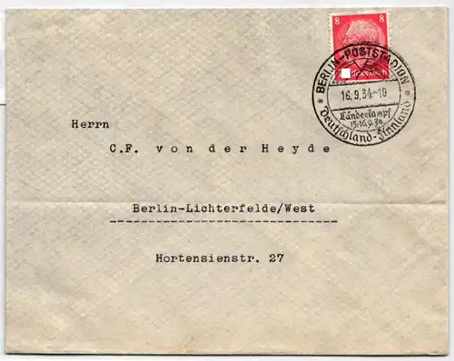 Deutsches Reich 517 auf Brief Sonderstempel Länderkampf #NB574