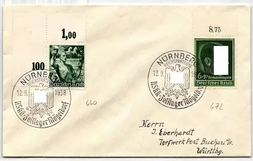 Deutsches Reich 660, 672 auf Brief mit Sonderstempel, portogerecht #NB544