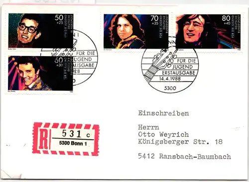 BRD Bund 1360-1363 auf Brief als Mehrfachfrankatur vom Ersttag #ND703