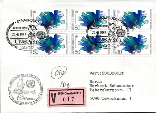 BRD Bund 1286 auf Brief als Mehrfachfrankatur vom Ersttag #ND777