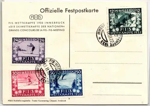 Österreich 551-554 auf Ausstellungskarte Wettkämpfe, Befund Barbor VÖB #NG176