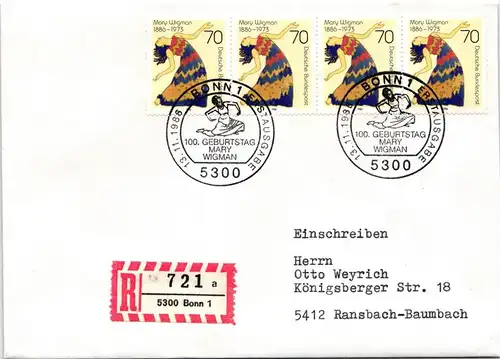 BRD Bund 1301 auf Brief als Mehrfachfrankatur vom Erstag #NG140