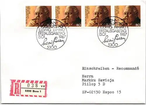 BRD Bund 1308 auf Brief als Mehrfachfrankatur vom Erstag #NG130