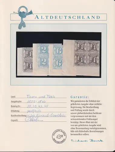 Thurn & Taxis 35, 39, 43, 45 postfrisch als Viererblocks Borek Garantie #NH238