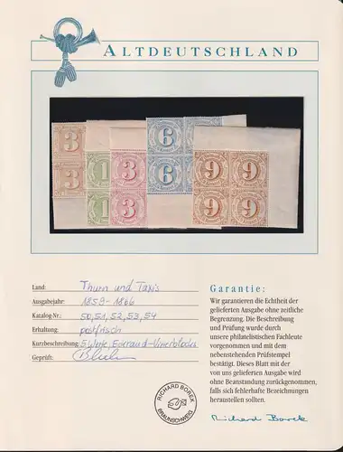 Thurn & Taxis 50, 51, 52, 53, 54 postfrisch als Viererblocks Borek Gar. #NH240