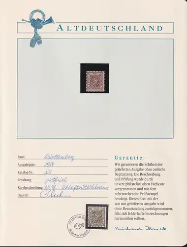 Altdeutschland Württemberg Dienstmarken 251 postfrisch Borek Ga. #NH257
