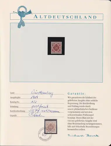 Württemberg 132 postfrisch Borek Garantie #NH252