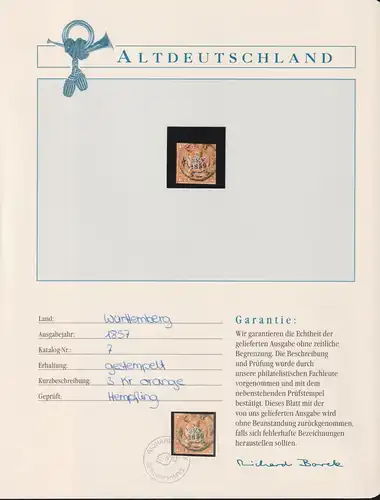 Württemberg 7 gestempelt Borek Garantie #NH243