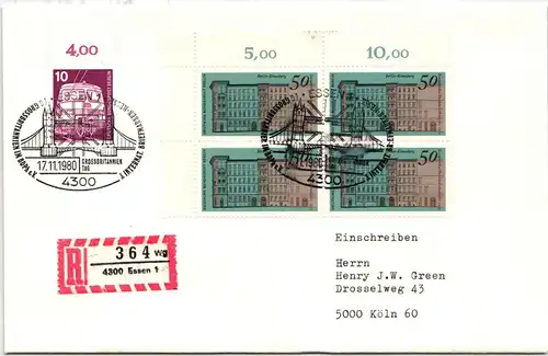 Berlin 508 auf Brief als Mischfrankatur 4er Block vom Eckrand #NG330