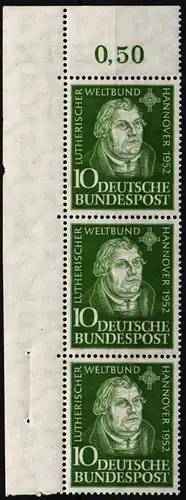 BRD Bund 149 postfrisch 3er Streifen vom Eckrand #NG520