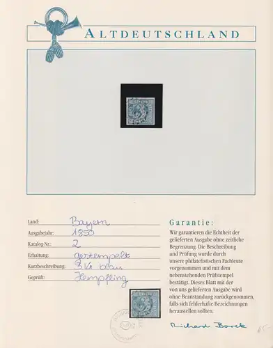 Altdeutschland Bayern 2 gestempelt mit Borek Garantie #ND999