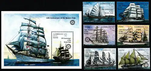 Aserbaidschan Block 30 + 371-376 postfrisch Segelschiffe, Rotary Club #ND042