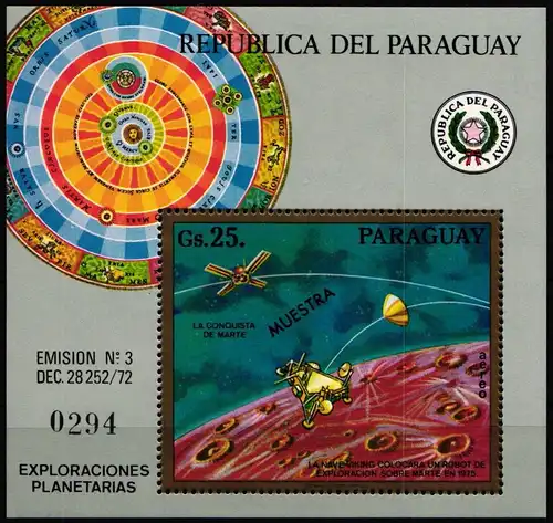 Paraguay Block 209 postfrisch Eroberung des Mars, Muster #ND196