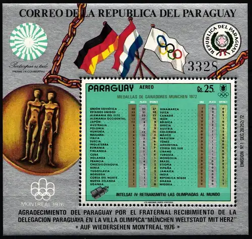 Paraguay Block 199 postfrisch Medaillengewinner München 1972 #ND178