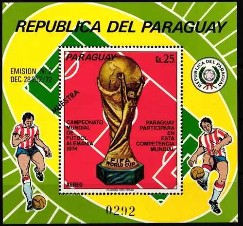 Paraguay Block 206 postfrisch Fußball, Muster #ND188