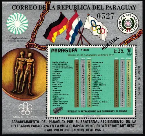 Paraguay Block 199 postfrisch Medaillengewinner München 1972, Muster #ND179