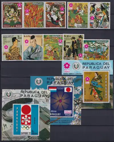 Paraguay Block 148-150 + 2079-2088 postfrisch EXPO 70 Osaka, Muster #ND236