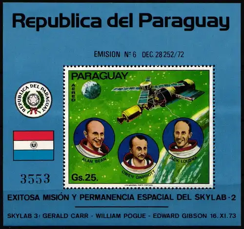 Paraguay Block 222 postfrisch Skylab 2 #ND185