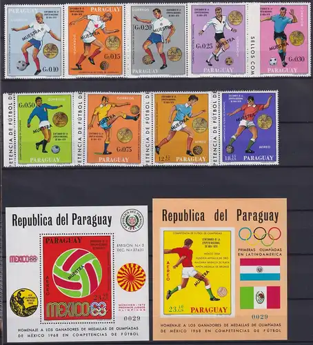 Paraguay Block 128-129 + 1951-1959 postfrisch Fußball, Muster #ND249