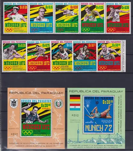 Paraguay Block 158-159 + 2139-2148 postfrisch München 1972 #ND247