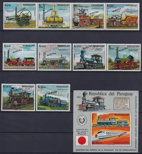 Paraguay Block 176 + 2254-2263 postfrisch Lokomotiven, Muster #ND240