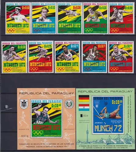 Paraguay Block 158-159 + 2139-2148 postfrisch München 1972, Muster #ND246