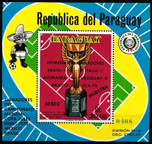 Paraguay Block 153 postfrisch Fußball WM Mexiko 1986, Muster #ND303