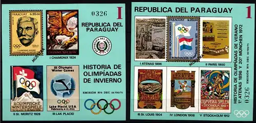 Paraguay Block 182-183 postfrisch Geschichte von Olympia, Muster #ND299
