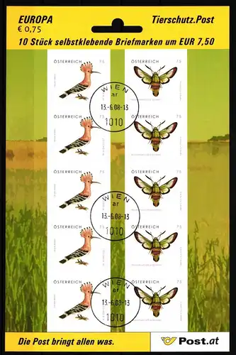 Österreich 2754 und 2755 gestempelt Folienblatt / Tierschutz #HP883