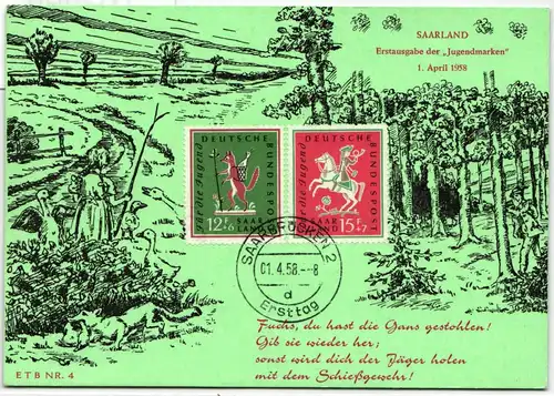 Saarland 433-434 auf Postkarte Maximumkarte mit ESt #NG535