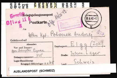 Generalgouvernement Kriegsgefangenenpost auf Postkarte Auslandsfrankatur #NG594