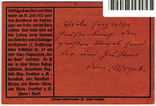 Deutsches Reich IV auf Postkarte Rhein-Main-Flugpost #NG582