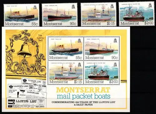 Montserrat Block 28 + 553-556 postfrisch Schiffe #NE463