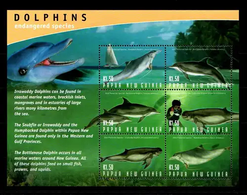 Papua Neuguinea 1025-1030 postfrisch Tiere Delphine #GQ858