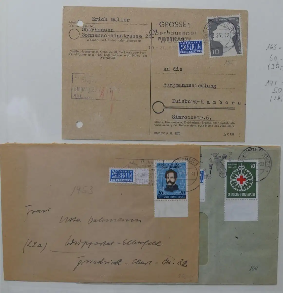 BRD Bund kleiner Briefe Bestand, teilweise Mängel im Lindner Album #LY909