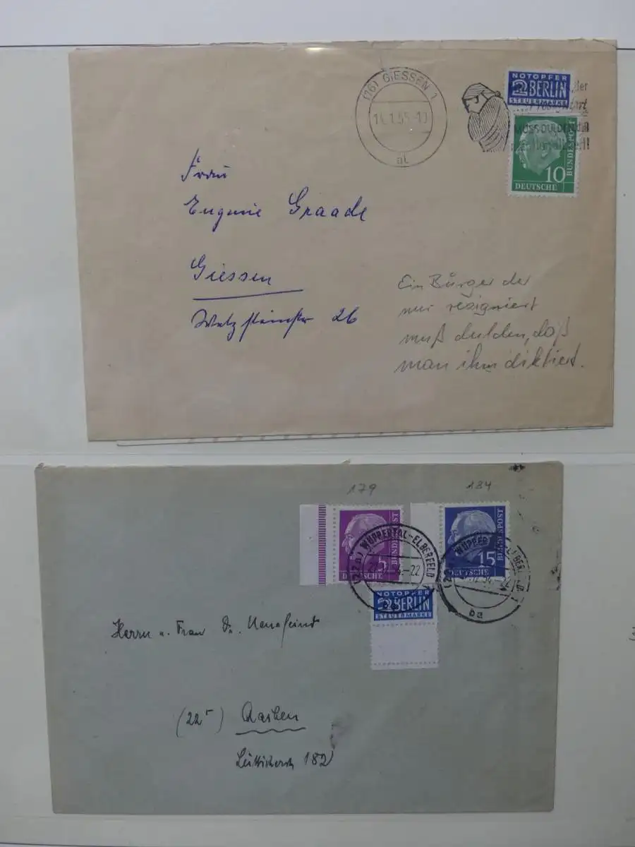 BRD Bund kleiner Briefe Bestand, teilweise Mängel im Lindner Album #LY909
